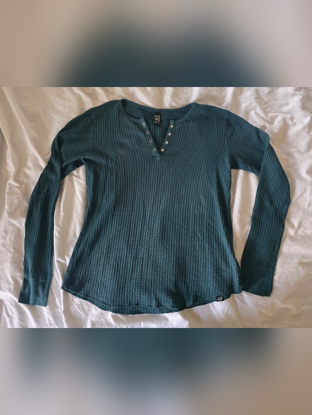 Fox Women's Teal Long Sleeve Henley Top